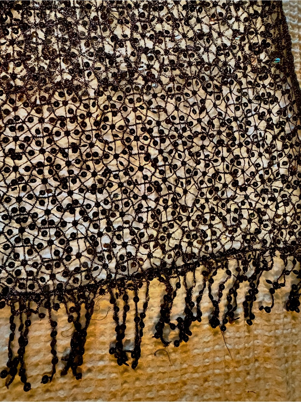 NWOT. Sequined Fringe Shawl in Black with Black Sequins. - Picture 3 of 4